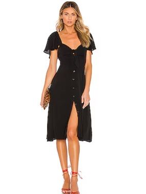 ASTR Black Button-Front Midi Dress with Flutter Sleeves